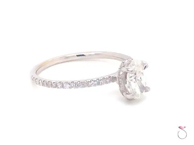 Oval Brilliant Diamond Hidden Halo Engagement 18K Ring Center 0.71 ct F, VS1 GIA