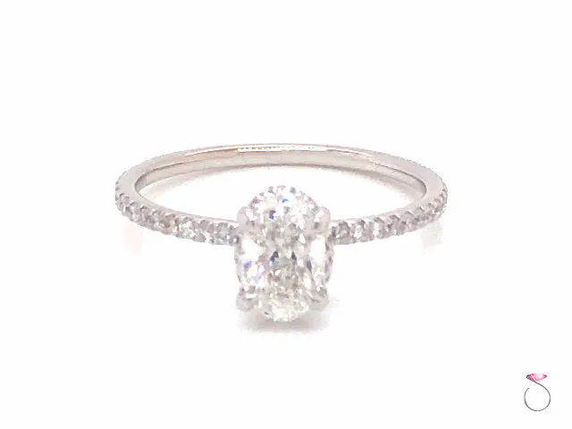 Oval Brilliant Diamond Hidden Halo Engagement 18K Ring Center 0.71 ct F, VS1 GIA