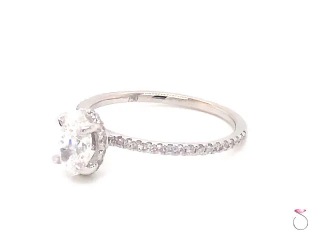 Oval Brilliant Diamond Hidden Halo Engagement 18K Ring Center 0.71 ct F, VS1 GIA