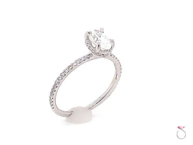 Oval Brilliant Diamond Hidden Halo Engagement 18K Ring Center 0.71 ct F, VS1 GIA