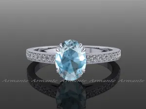 Oval Cut Aquamarine and Diamond Wedding Ring
