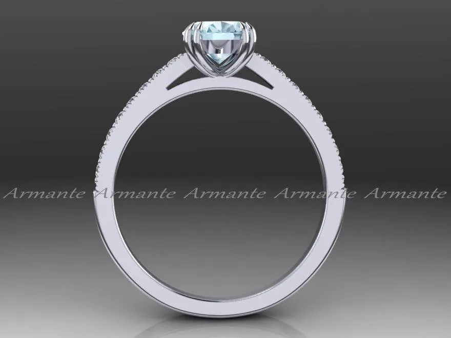 Oval Cut Aquamarine and Diamond Wedding Ring