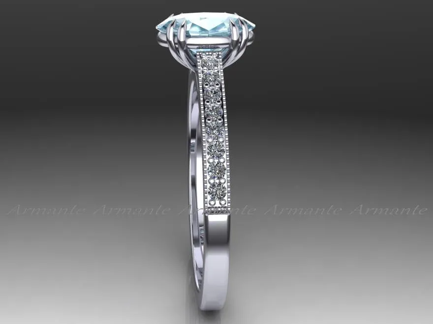 Oval Cut Aquamarine and Diamond Wedding Ring