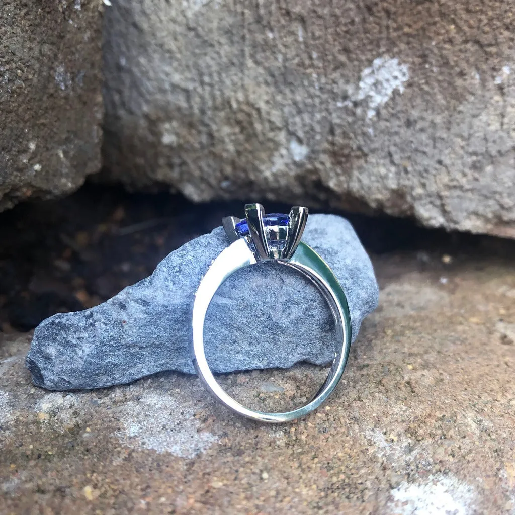 Oval Cut Solitaire Tanzanite Ring with Diamond Claw and Band Accents