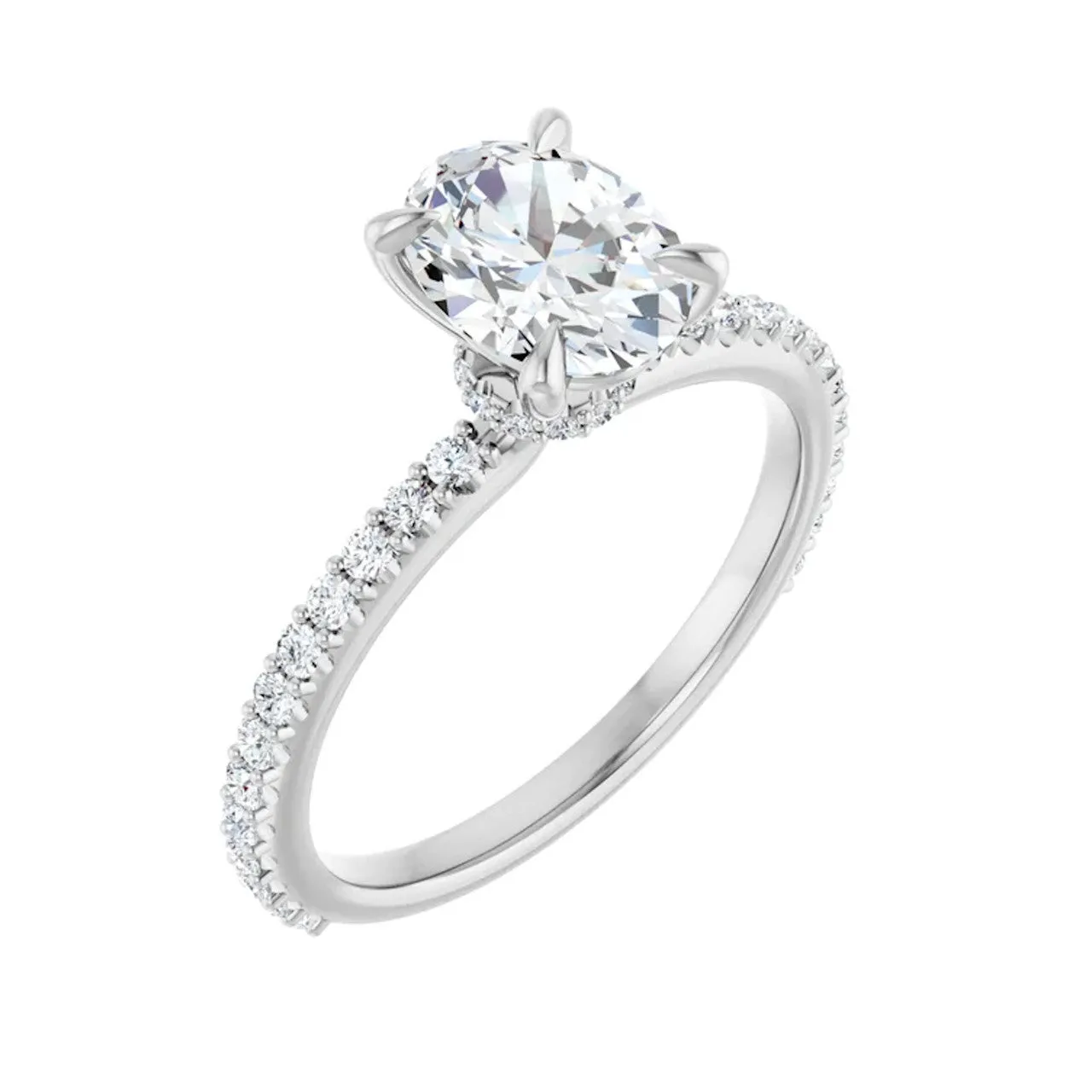 Oval Diamond Accented Engagement Ring with Hidden Halo