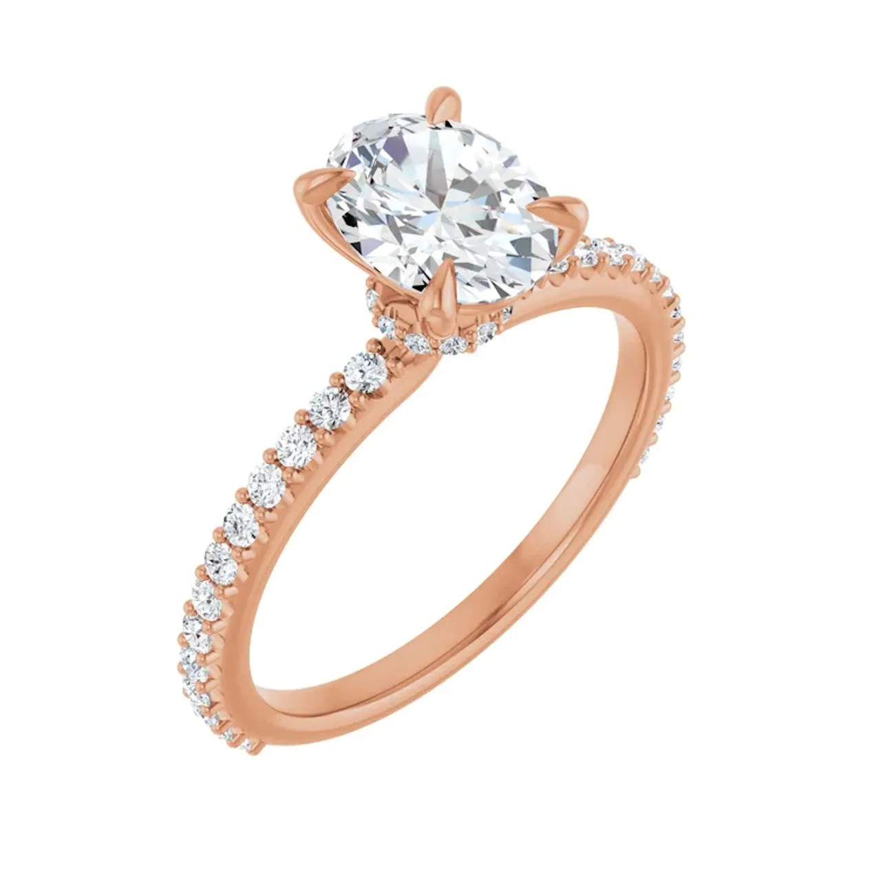 Oval Diamond Accented Engagement Ring with Hidden Halo