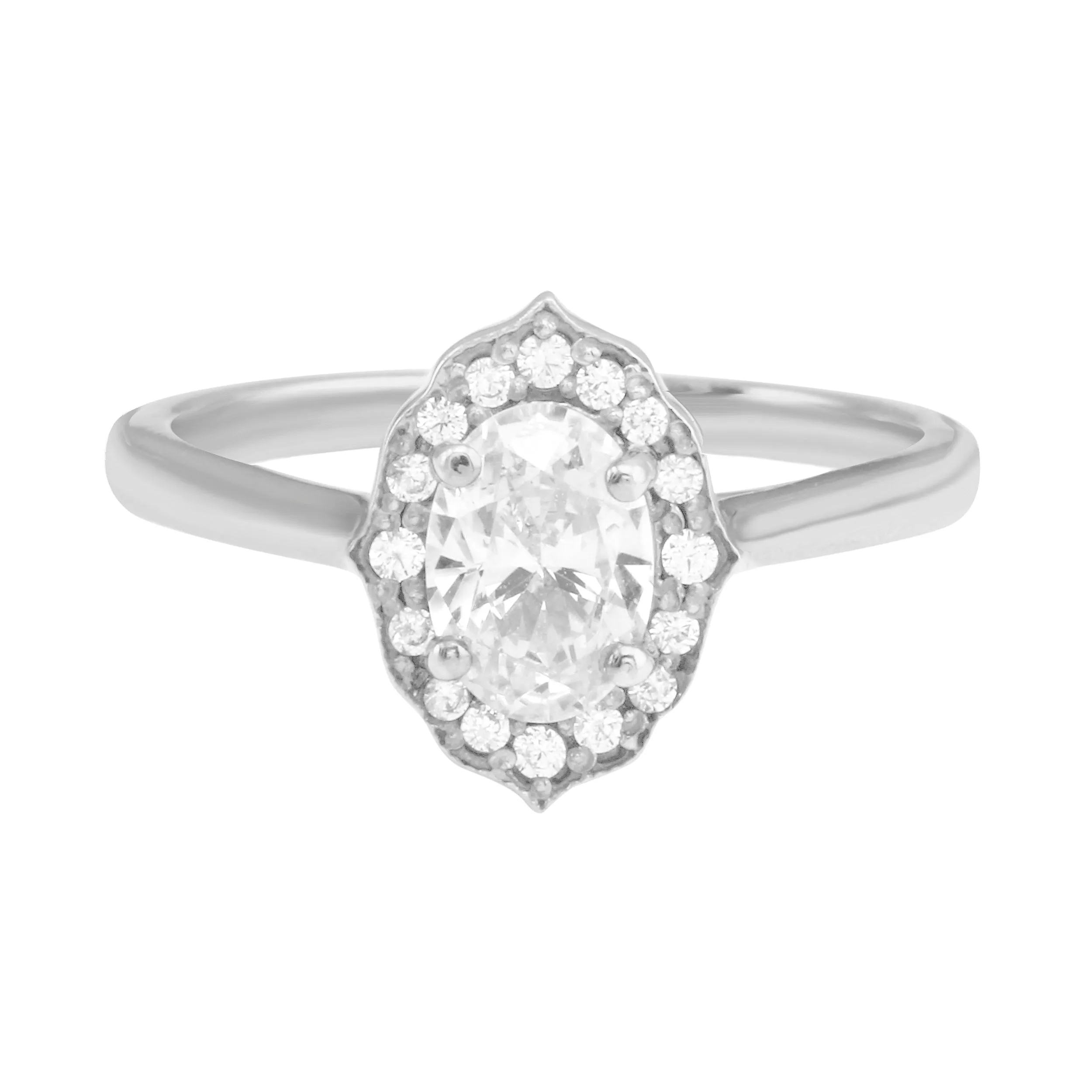 Oval Diamond and Scalloped Halo Engagement Ring