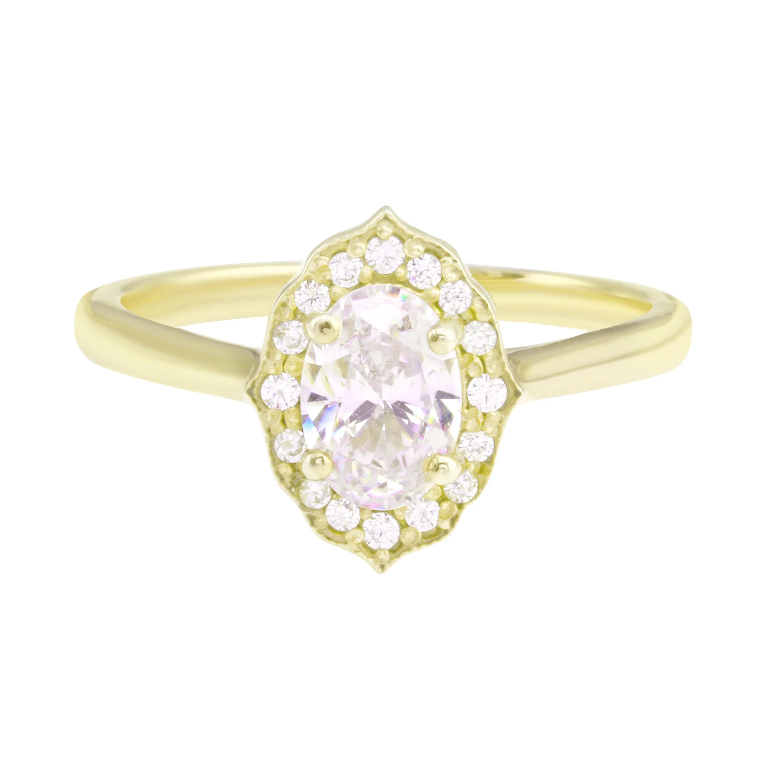 Oval Diamond and Scalloped Halo Engagement Ring