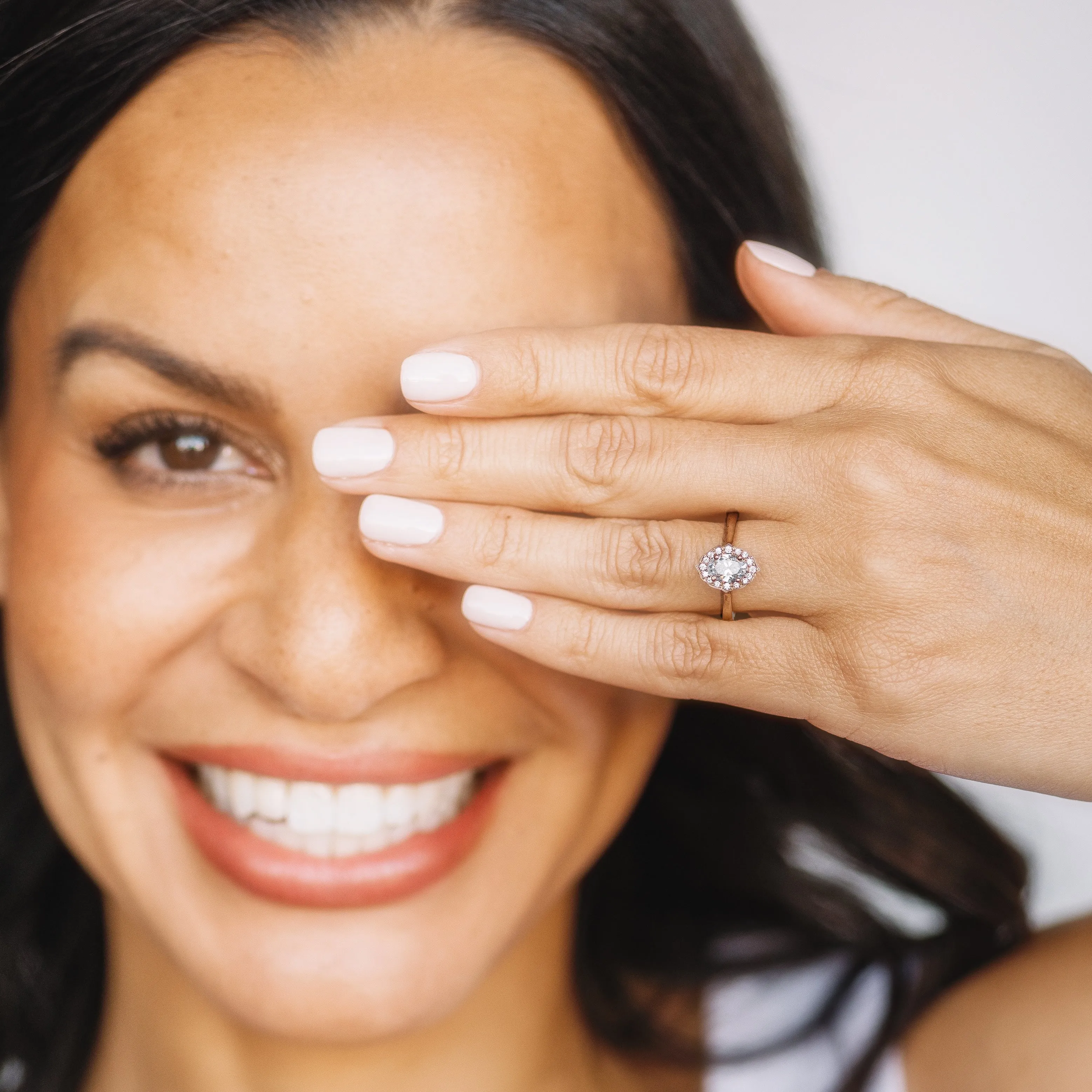 Oval Diamond and Scalloped Halo Engagement Ring