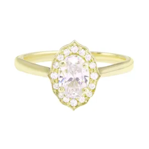 Oval Diamond and Scalloped Halo Engagement Ring