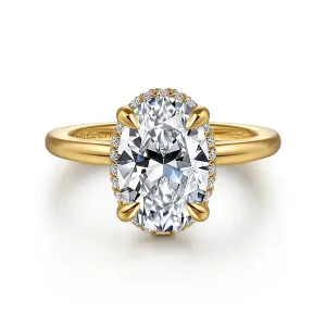 Oval Hidden Halo Claw Prong Diamond Engagement Ring Mounting