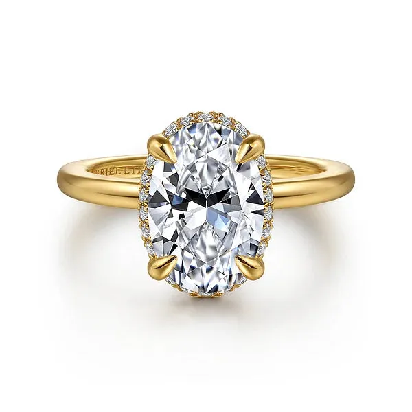 Oval Hidden Halo Claw Prong Diamond Engagement Ring Mounting