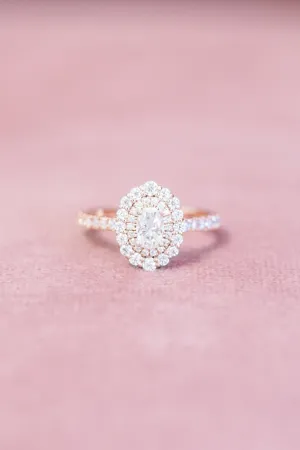 Oval Natural Diamond Double Halo Engagement Ring