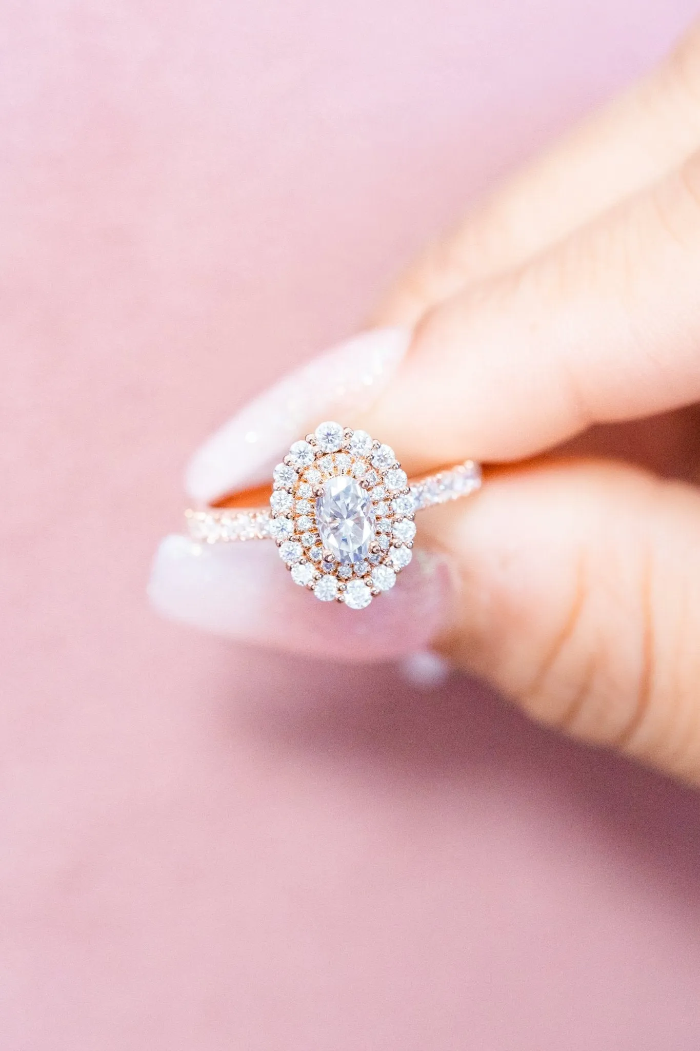 Oval Natural Diamond Double Halo Engagement Ring