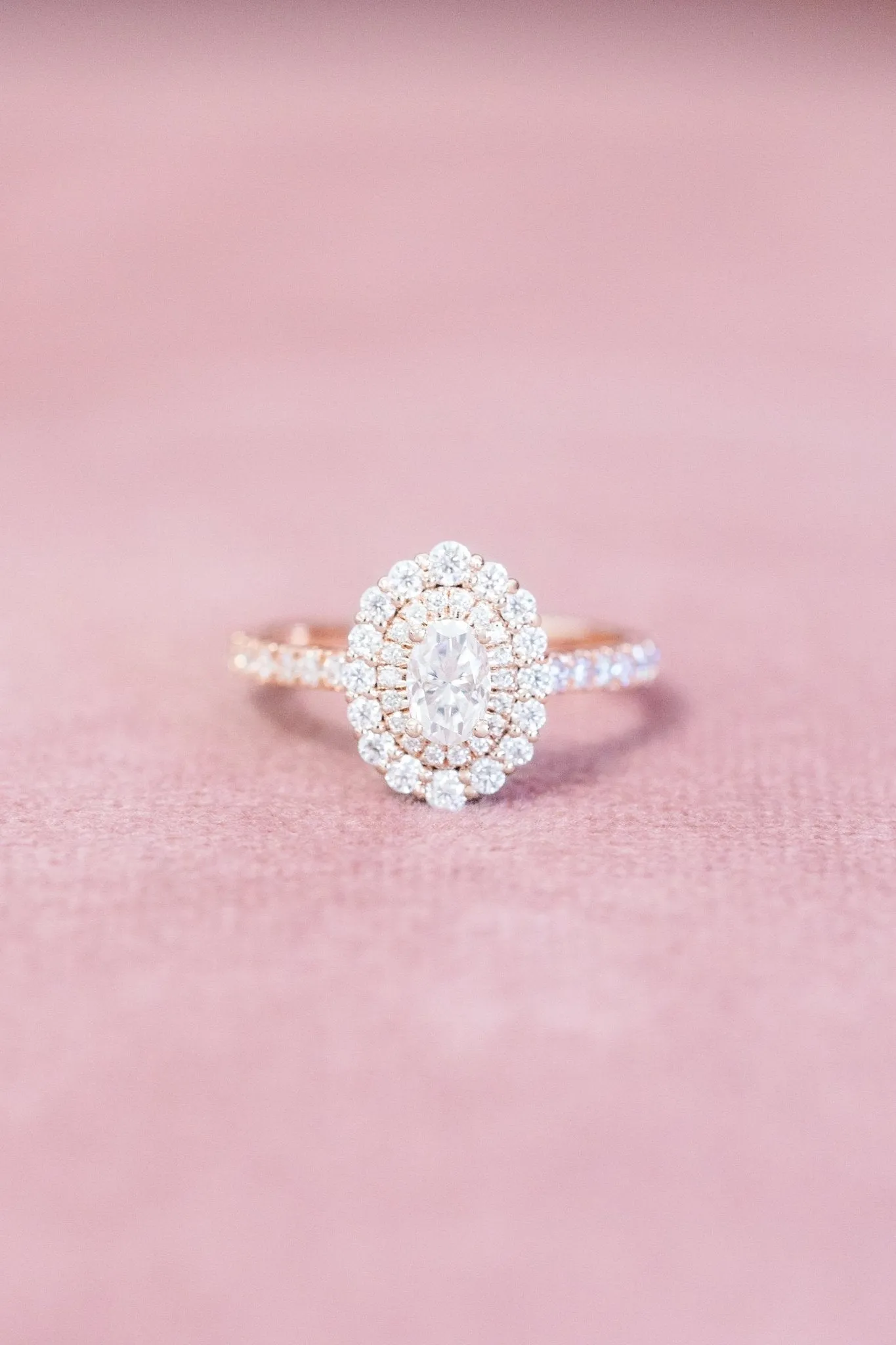 Oval Natural Diamond Double Halo Engagement Ring