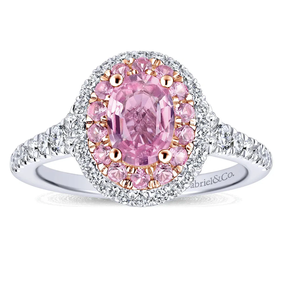 Oval Pink Sapphire Complete Diamond Engagement Ring