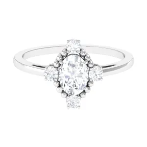 Oval Shape Moissanite Solitaire Vintage Engagement Ring