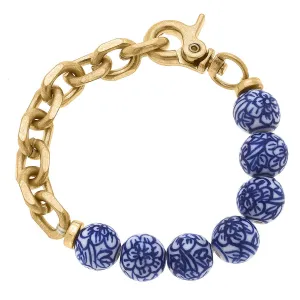 Paloma Chinoiserie & Chunky Chain Bracelet - Blue & White