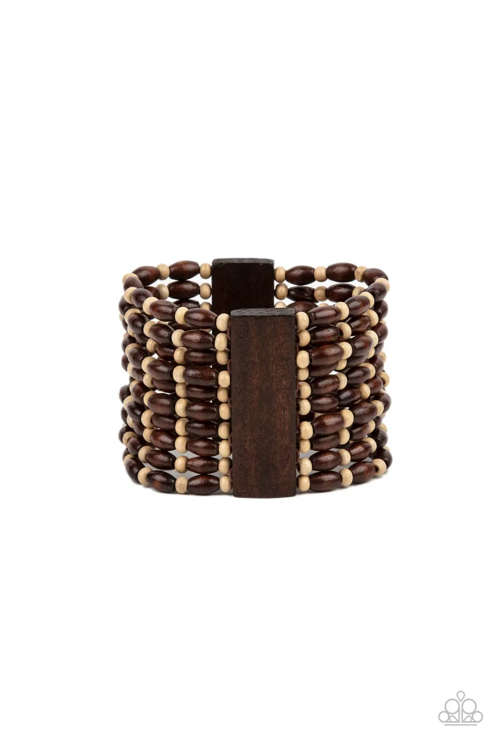 Paparazzi - Cayman Carnival - Brown Wood Bracelet