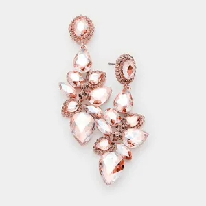 Peach Crystal Teardrop Cluster Dangle Pageant Prom Earrings on Rose Gold | 412162