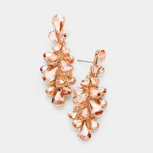 Peach Crystal Teardrop Cluster Pageant Homecoming Earrings on Rose Gold | 397110