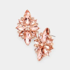 Peach Marquise Round Stone Cluster Pageant Earrings  | Prom Earrings| 478056