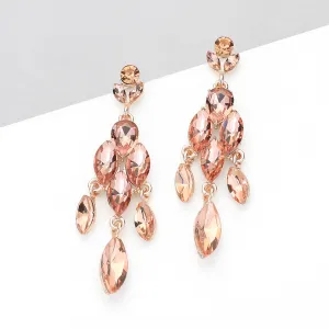 Peach Marquise Stone Cluster Chandelier Pageant Earrings on Rose Gold | Peach on Rose Gold Dangle Earrings |  649817