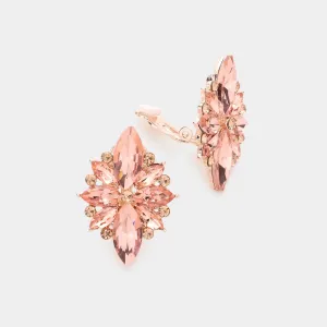 Peach Marquise Stone Cluster Clip On Pageant Earrings  | Interview Earrings |584295