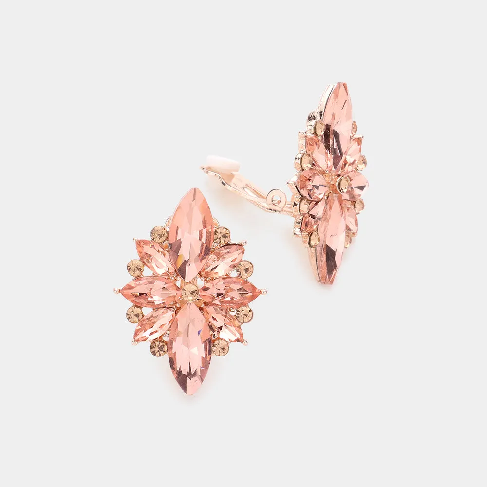 Peach Marquise Stone Cluster Clip On Pageant Earrings  | Interview Earrings |584295