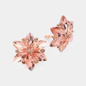 Peach Marquise Stone Cluster Flower Clip On Pageant Earrings   | Interview Clip On Earrings |  631815