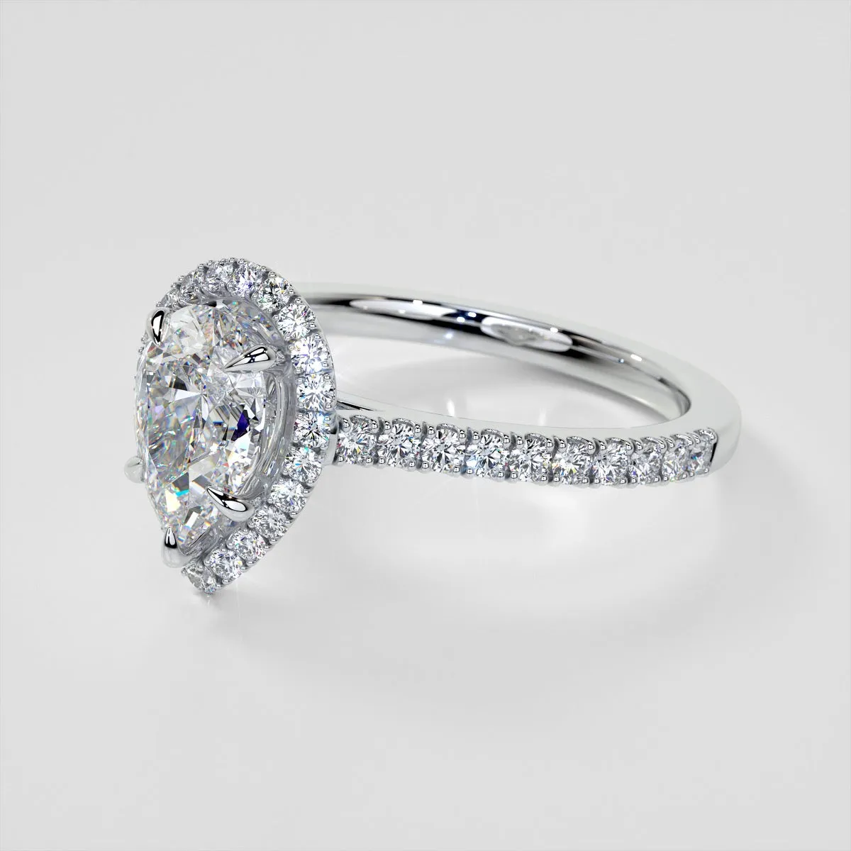 Pear Cut Halo Trio Wedding Set With Accents