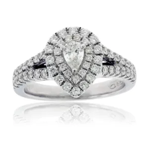 Pear Shaped Double Halo Engagement Ring