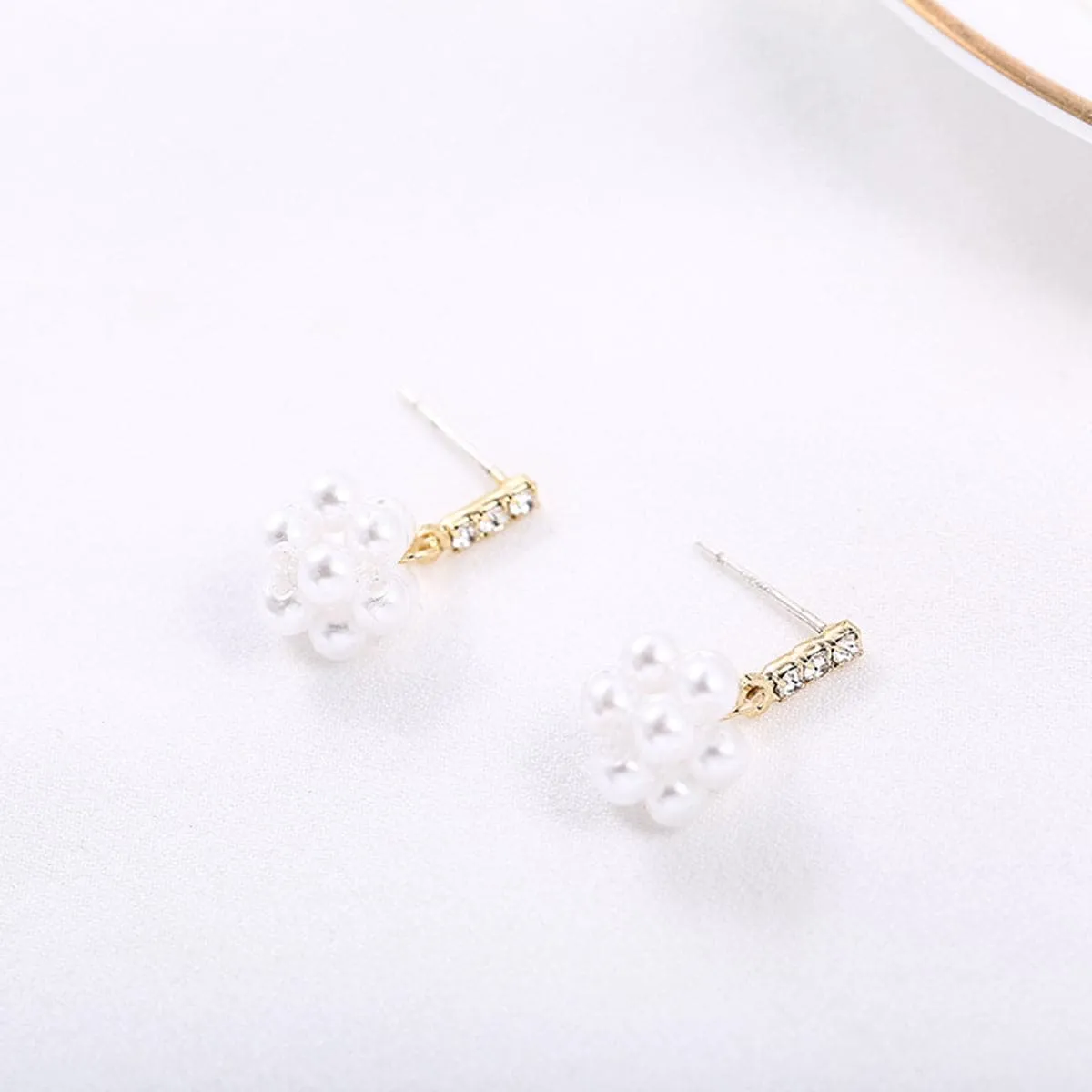 Pearl & Cubic Zirconia 18K Gold-Plated Cluster Flower Drop Earrings