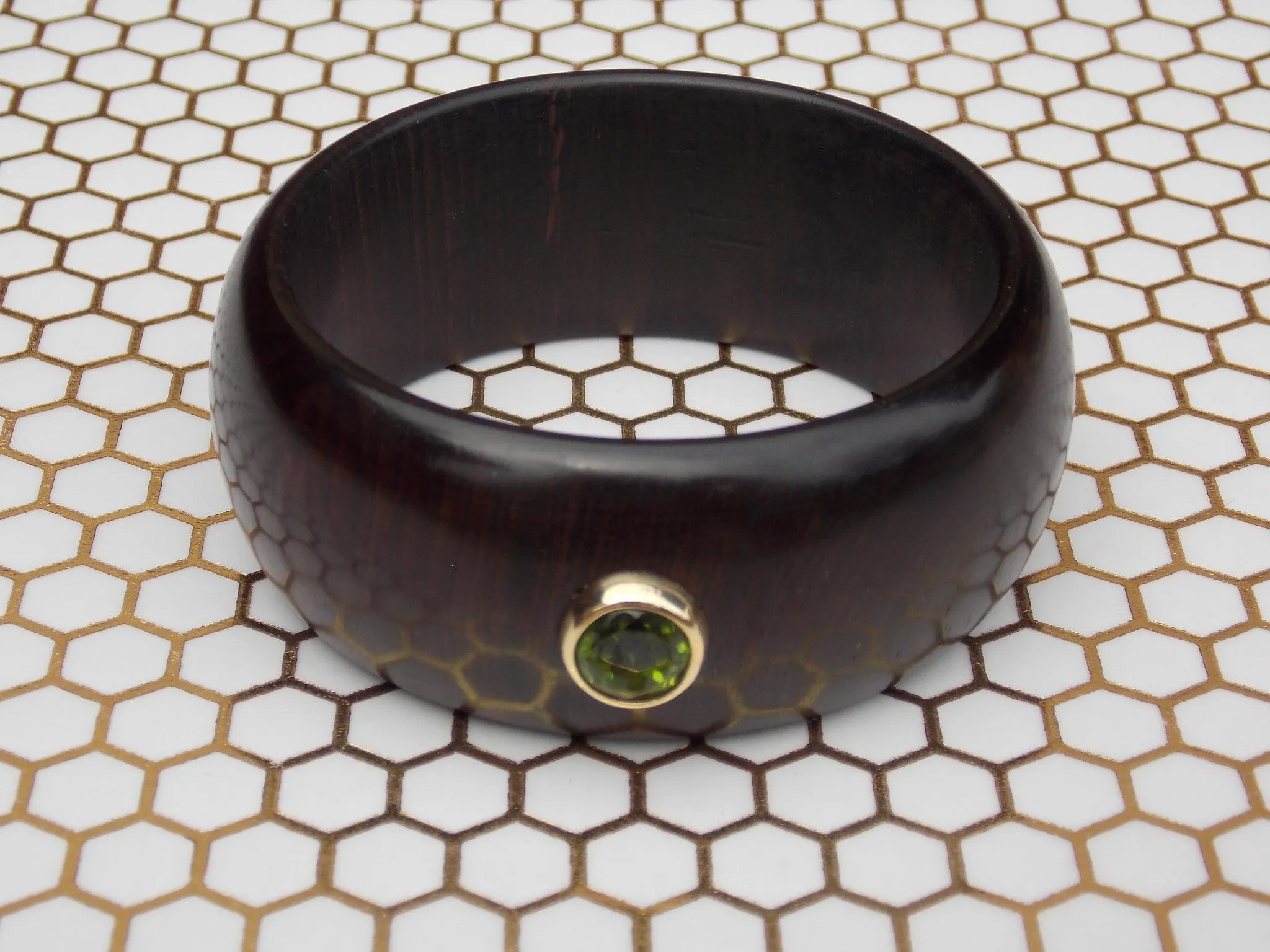 Peridot Gem Ebony Wood Bangle