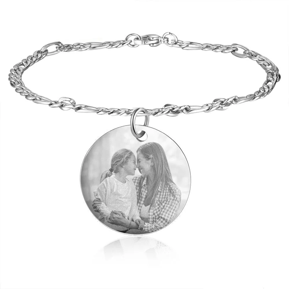 Personalized Birth Flower Bracelets for Women Stainless Steel Custom Photo Engraved Names Chain Bracelet Gifts for Her