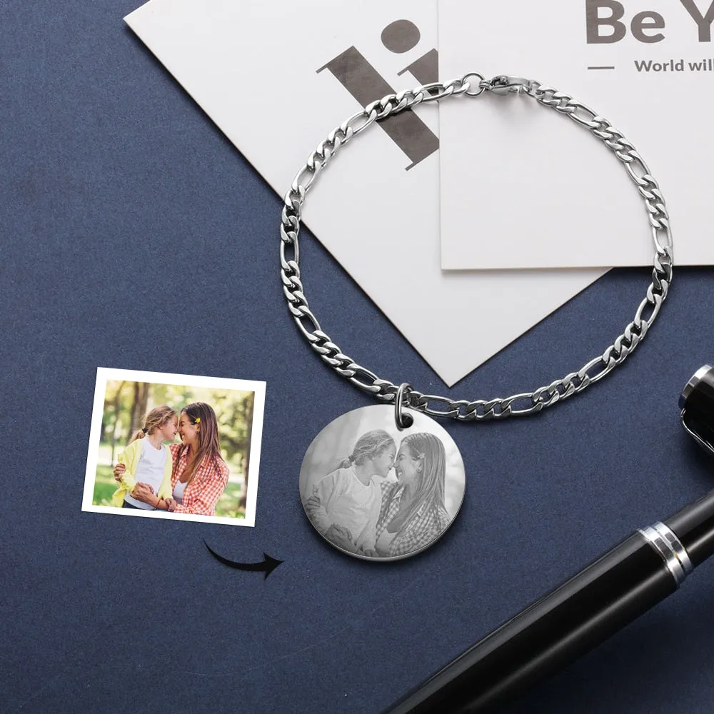 Personalized Birth Flower Bracelets for Women Stainless Steel Custom Photo Engraved Names Chain Bracelet Gifts for Her
