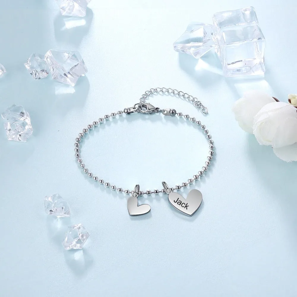 Personalized Engraving Name Heart-Shape Charm Bracelet