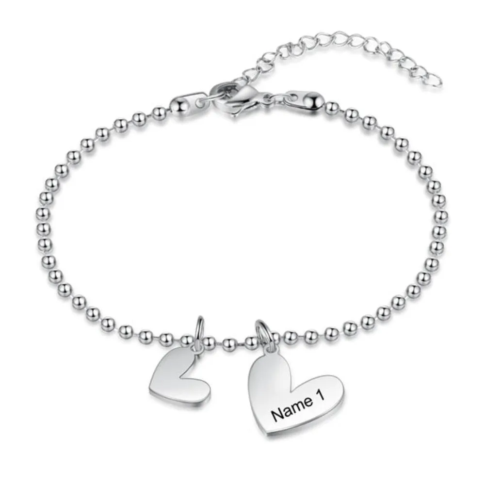 Personalized Engraving Name Heart-Shape Charm Bracelet