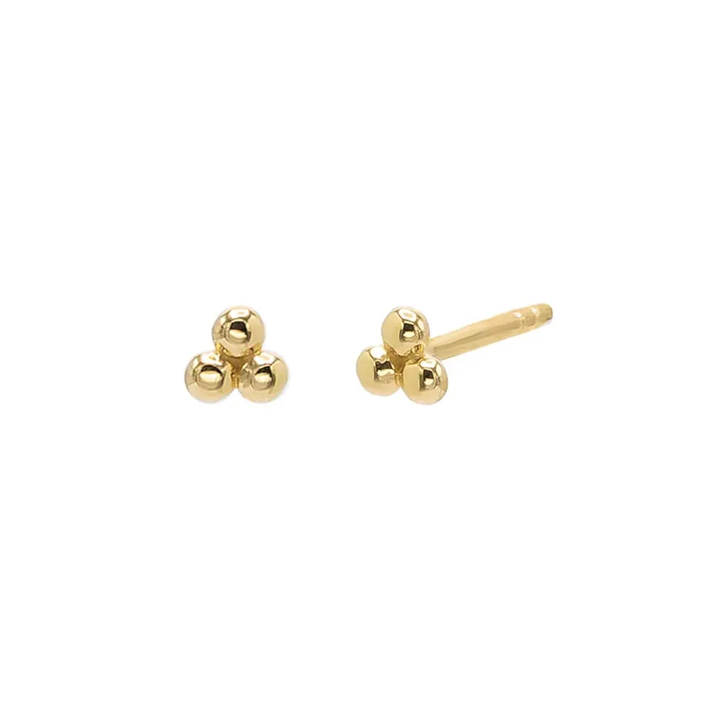 Petite Trio Cluster Bead Stud Earring 14K