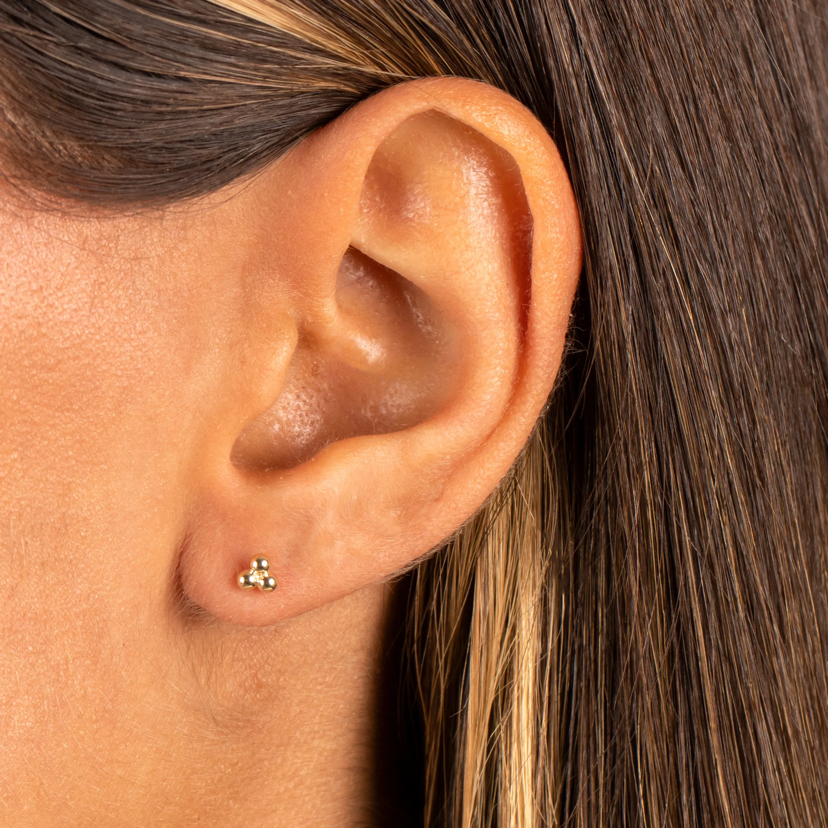 Petite Trio Cluster Bead Stud Earring 14K
