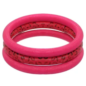 Pink 3-Piece Wooden Cheetah Stacked Bracelets