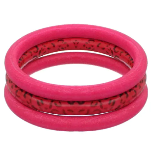 Pink 3-Piece Wooden Cheetah Stacked Bracelets