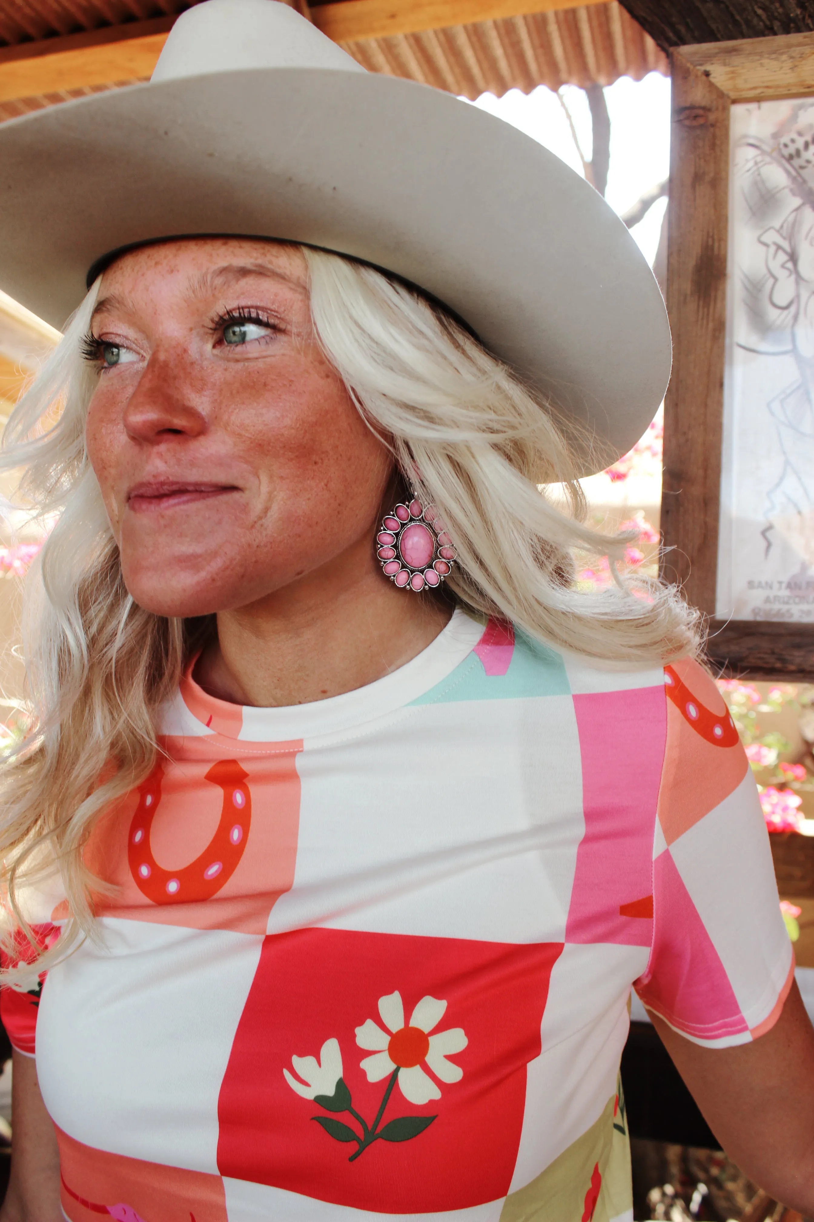 Pink Cluster Pendant Earrings