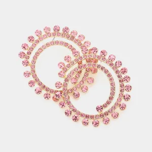 Pink Crystal Cluster Swirl Round Pageant Earrings  | Evening Earrings | 604451