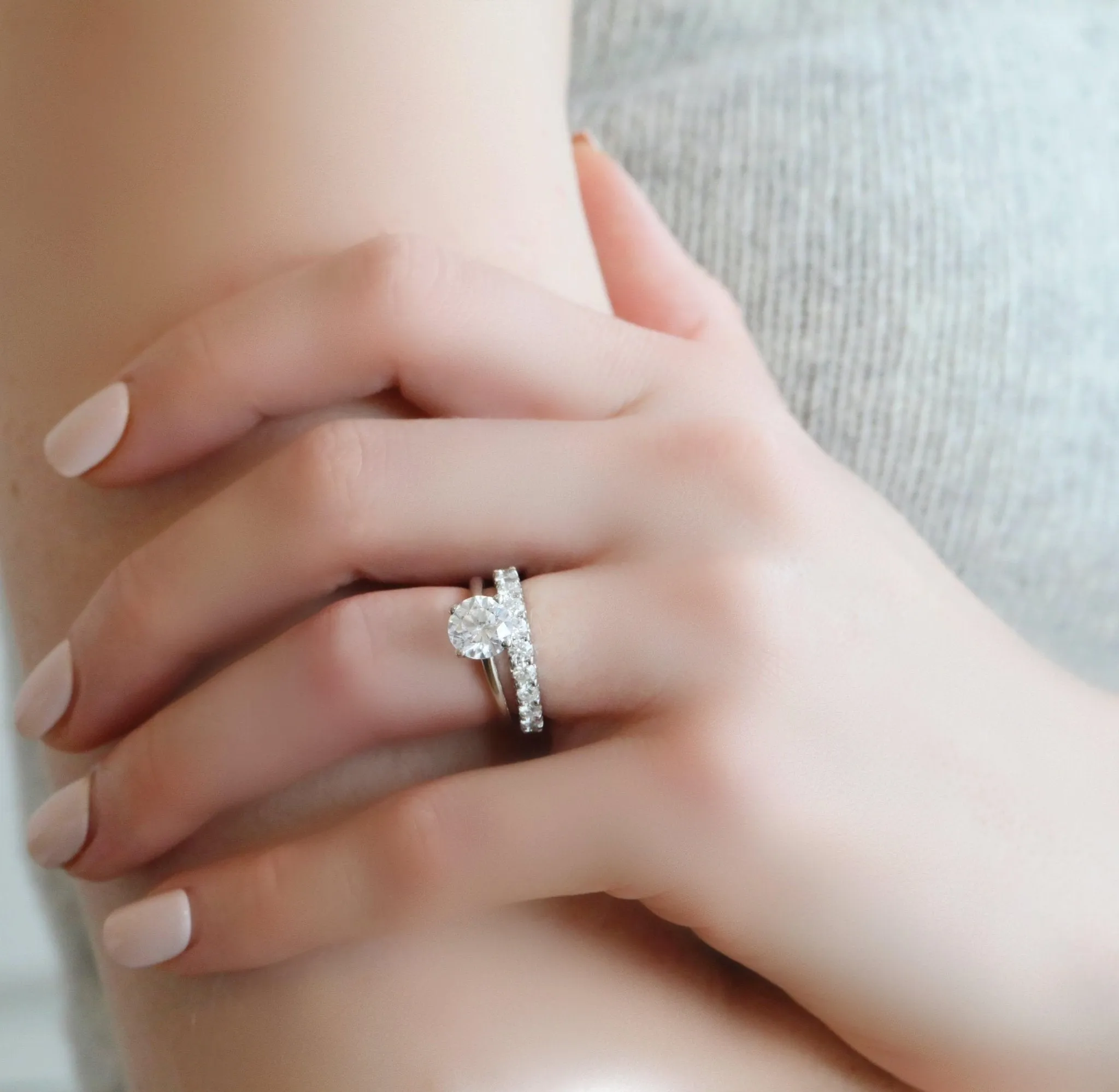 Platinum "Hidden Halo" Mount with Prong-Set Center Stone and Diamond Shoulders