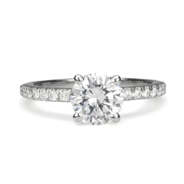 Platinum "Hidden Halo" Mount with Prong-Set Center Stone and Diamond Shoulders