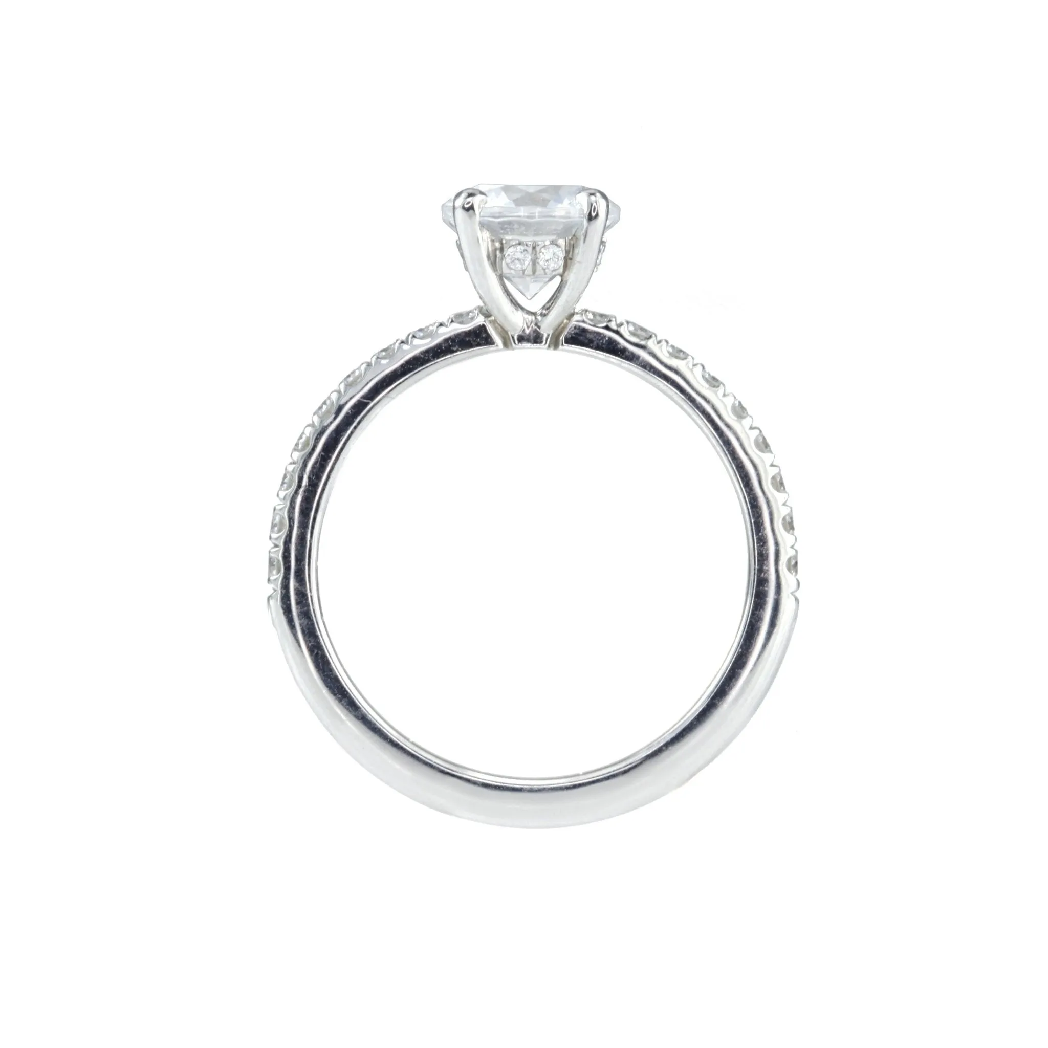Platinum "Hidden Halo" Mount with Prong-Set Center Stone and Diamond Shoulders
