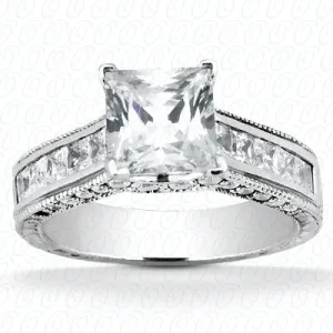 Princess Center Set Diamond with Semi Mount Accent Design Diamond Engagement Ring - ENR7765