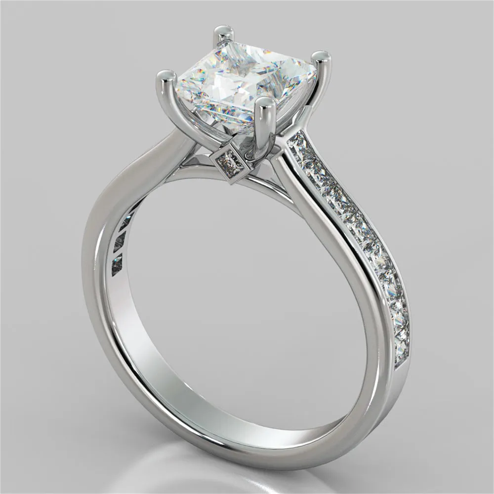 Princess Cut Channel Set Cathedral Style Engagement Ring