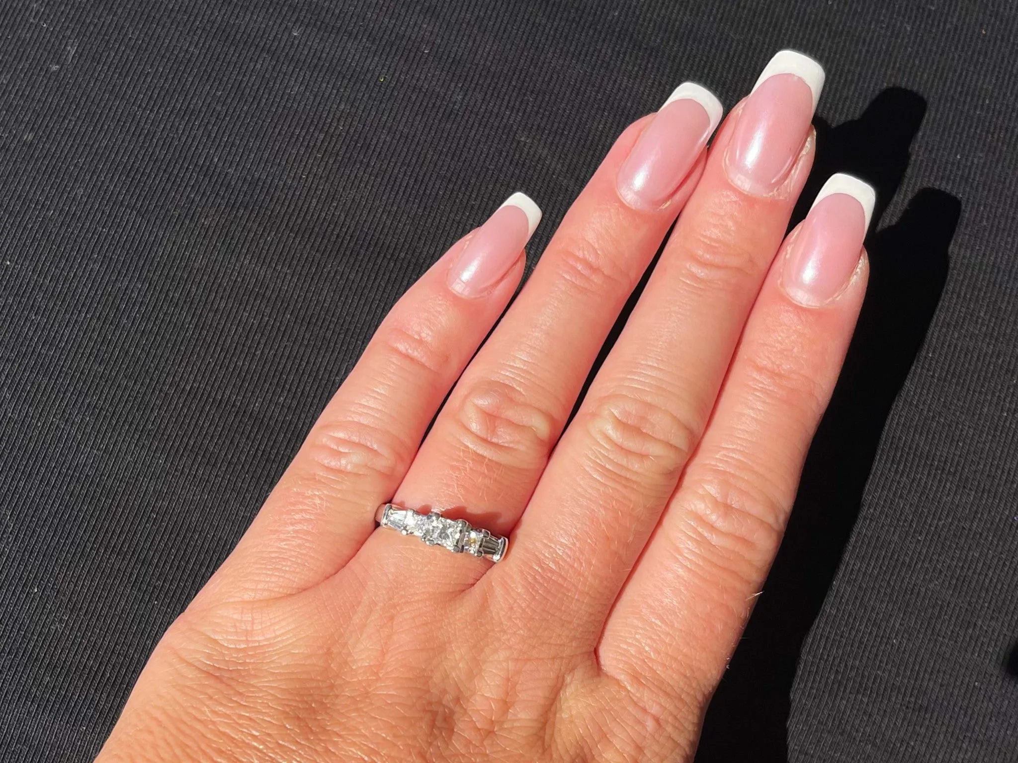Princess Cut Diamond and Baguette Engagement Ring 14k White Gold